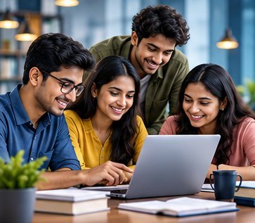Students learning together on a laptop